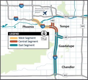 Map of Interstate 10 Broadway Curve Improvement Project