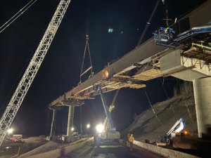 Nightshift work erecting the span over the existing Highway 29