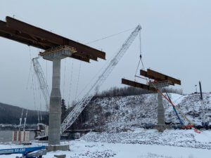 Erection work progressing in cold and snowy conditions in February