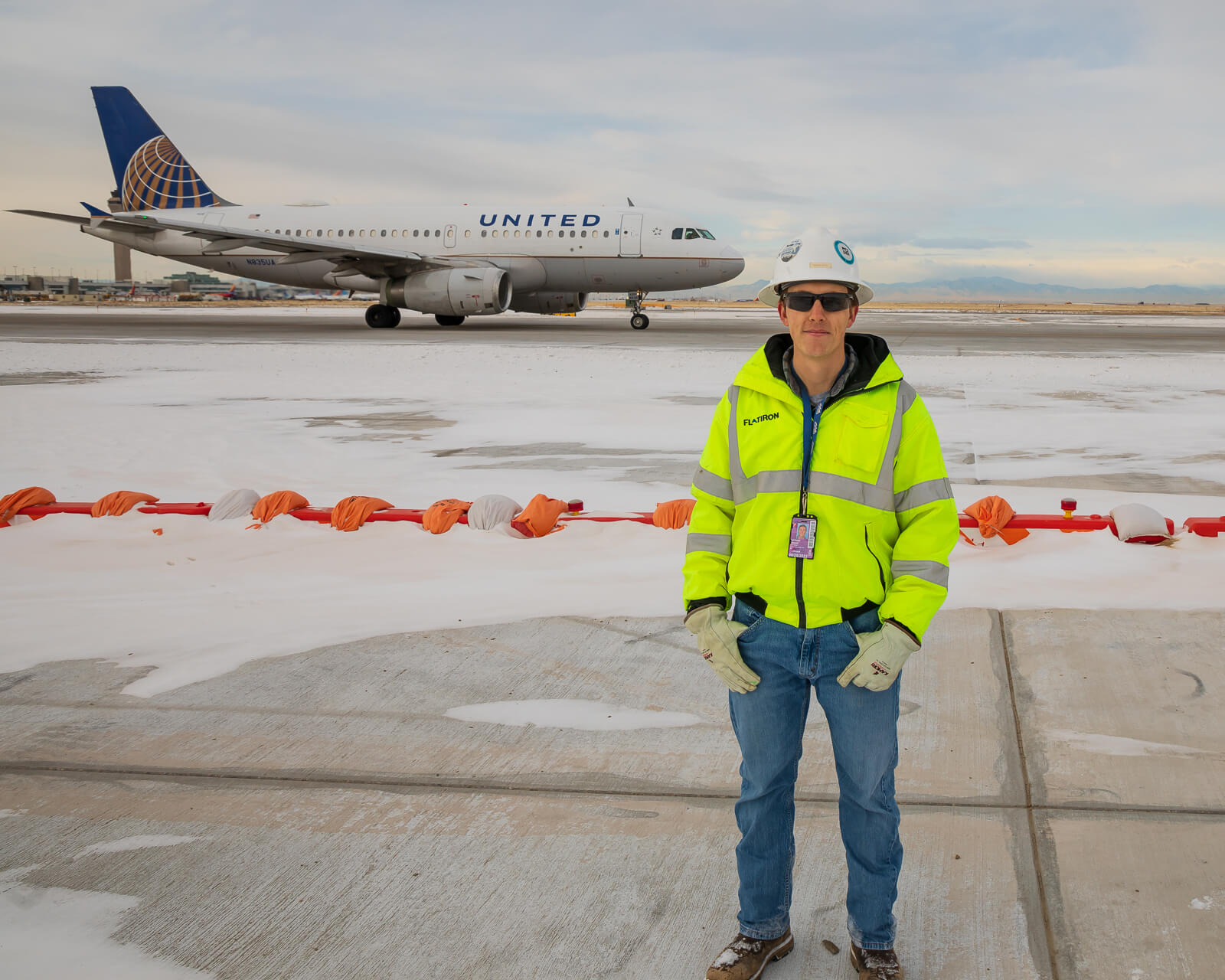Nathan Drake, a Flatiron employee, at the Taxiway EE Project at Denver International Airport