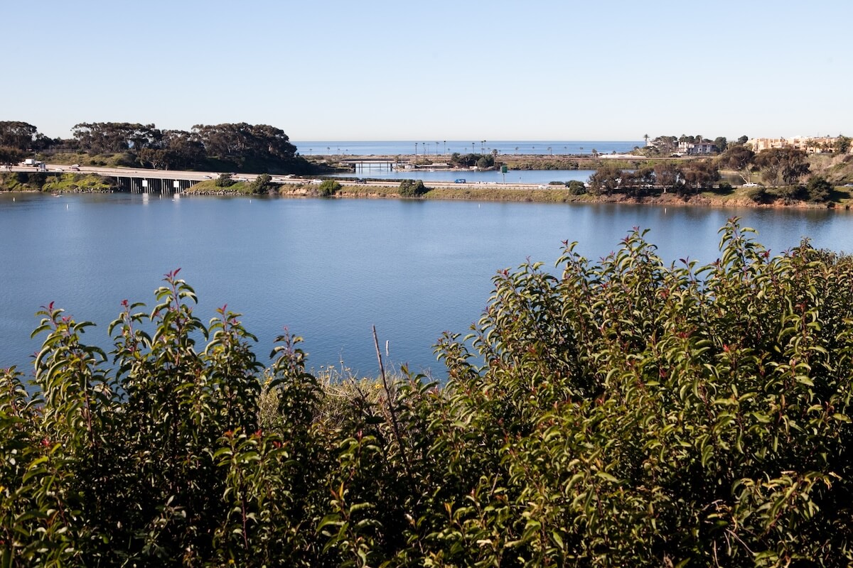 Agua Hedionda Lagoon and bridge along North Coast Corridor